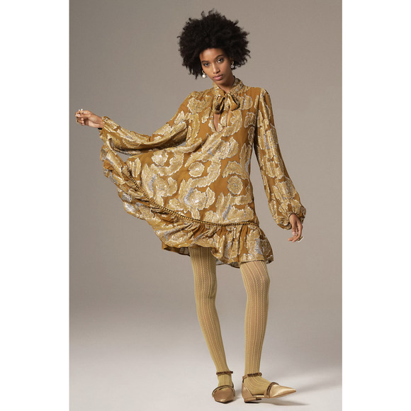 Maeve Dresses & Skirts - NEW Anthropologie Maeve Tie-Neck Metallic Tunic Dress - Medium